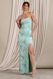 Camila Green Oriental Bandeau Maxi Dress With Split Hem