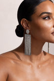 Diletta Silver Rhinestone Tassel Drop Earrings