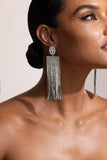 Diletta Silver Rhinestone Tassel Drop Earrings