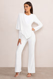 Erika White Plunge Jumpsuit with One-Shoulder Cape Overlay