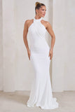 Marion White High Neck Maxi Dress With Statement Train