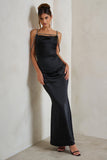 Zelda Black Cowl Satin Cami Maxi Dress