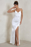 Ami White Satin Plunge Fishtail Maxi Dress