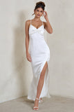 Ami White Satin Plunge Fishtail Maxi Dress