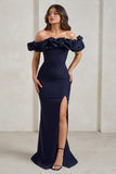 Esmeralda Navy Structured Statement Bardot Maxi Dress