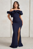 Esmeralda Navy Structured Statement Bardot Maxi Dress