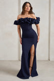 Esmeralda Navy Structured Statement Bardot Maxi Dress