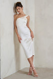 Steffie Cream Asymmetric Satin Midi Dress