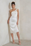 Steffie Cream Asymmetric Satin Midi Dress