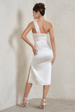 Steffie Cream Asymmetric Satin Midi Dress