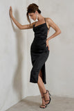 Aja Black Cowl Cami Midi Dress With Waist Tie