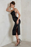 Aja Black Cowl Cami Midi Dress With Waist Tie