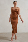 Aja Copper Cowl Cami Midi Dress With Waist Tie