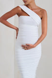 Contour White Maternity One Shoulder Bodycon Midi Dress