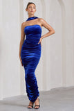 Cayenne Cobalt Blue Velvet Halter-Neck Bandeau Maxi Dress