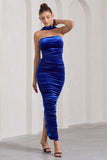 Cayenne Cobalt Blue Velvet Halter-Neck Bandeau Maxi Dress