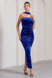 Cayenne Cobalt Blue Velvet Halter-Neck Bandeau Maxi Dress