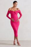 Neva Hot Pink Bardot Twist Maternity Midi Dress