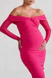 Neva Hot Pink Bardot Twist Maternity Midi Dress