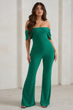 Bonnie Green Bardot Drape Sleeve Jumpsuit