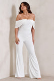 Bonnie White Bardot Drape Sleeve Jumpsuit