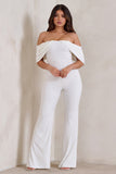 Bonnie White Bardot Drape Sleeve Jumpsuit