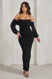 Announcement Black Bardot Mesh Ruched Maxi Dress