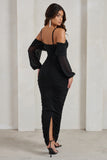 Announcement Black Bardot Mesh Ruched Maxi Dress