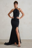 Jodie Black Halterneck Fishtail Maxi Dress With Split