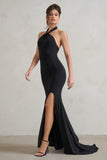 Jodie Black Halterneck Fishtail Maxi Dress With Split