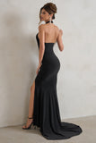 Jodie Black Halterneck Fishtail Maxi Dress With Split