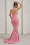 Jodie Powder Pink Halterneck Fishtail Maxi Dress With Split