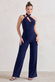 Tilly Navy Cut Out Halterneck Asymmetrical Jumpsuit