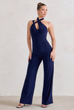 Tilly Navy Cut Out Halterneck Asymmetrical Jumpsuit