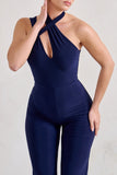 Tilly Navy Cut Out Halterneck Asymmetrical Jumpsuit