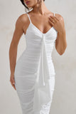 Dorothy White Plunge V Neckline Ruffle Midi Dress