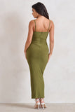 Dorothy Olive Green Plunge V Neckline Ruffle Midi Dress