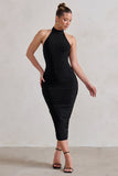 Chrissy Black Halterneck Ruched Midi Dress