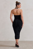 Chrissy Black Halterneck Ruched Midi Dress