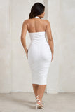 Chrissy White Halterneck Ruched Midi Dress