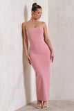 Dina Powder Pink Bandeau Maxi Dress With Split