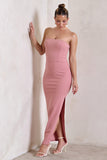 Dina Powder Pink Bandeau Maxi Dress With Split