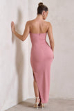 Dina Powder Pink Bandeau Maxi Dress With Split