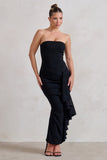 Fleur Black Bandeau Ruffle Maxi Dress