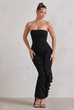 Fleur Black Bandeau Ruffle Maxi Dress