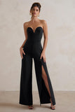 Tory Black Strapless Sweetheart Wide Leg Jumpsuit With Split