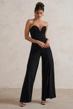 Tory Black Strapless Sweetheart Wide Leg Jumpsuit With Split