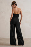 Tory Black Strapless Sweetheart Wide Leg Jumpsuit With Split