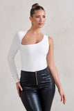 Chrissie White Asymmetric Cut Out Bodysuit