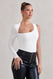 Chrissie White Asymmetric Cut Out Bodysuit